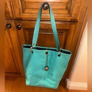 Vera Pelle Leather Elegant Teal Tote Bag Made in Italy